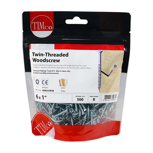 Twin-Thread Woodscrews - PZ - Double Countersunk - Zinc | 6 x 1 | Bag additional image 2