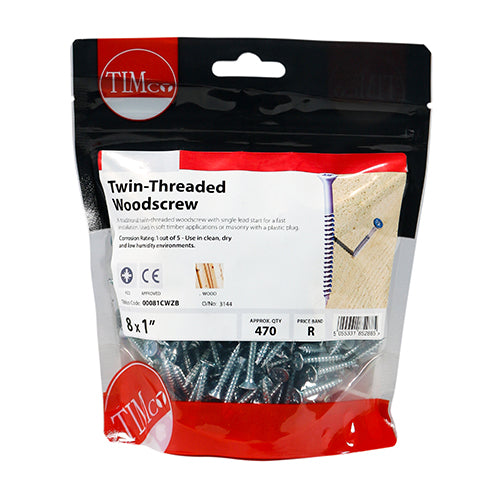 Twin-Thread Woodscrews - PZ - Double Countersunk - Zinc | 8 x 1 | Bag additional image 2