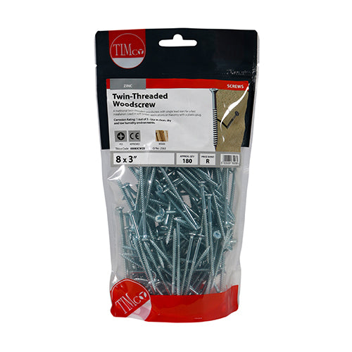 Twin-Thread Woodscrews - PZ - Double Countersunk - Zinc | 8 x 3 additional image 2