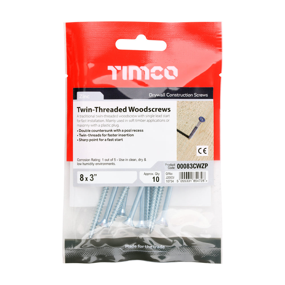 Twin-Thread Woodscrews - PZ - Double Countersunk - Zinc | 8 x 3 additional image 2