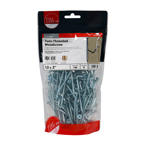 Twin-Thread Woodscrews - PZ - Double Countersunk - Zinc | 10 x 3 additional image 2