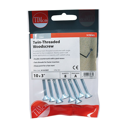 Twin-Thread Woodscrews - PZ - Double Countersunk - Zinc | 10 x 3 additional image 2