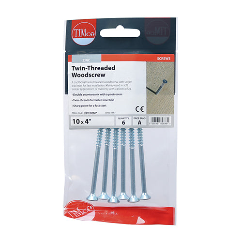 Twin-Thread Woodscrews - PZ - Double Countersunk - Zinc | 10 x 4 additional image 2