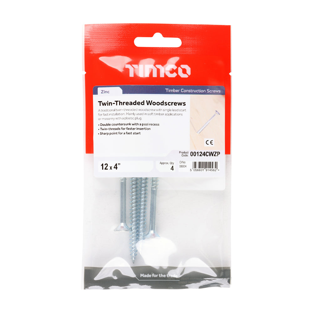 Twin-Threaded Woodscrews - PZ - Double Countersunk - Zinc | 12 x 4 additional image 2
