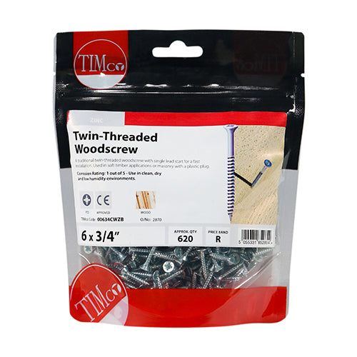 Twin-Thread Woodscrews - PZ - Double Countersunk - Zinc | 6 x 3/4 | Bag additional image 2