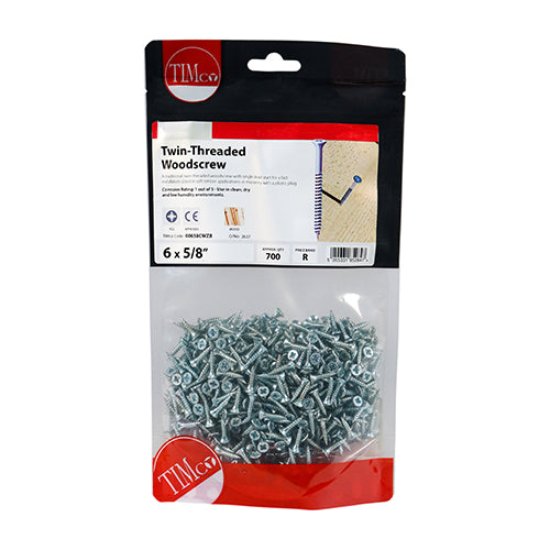 Twin-Thread Woodscrews - PZ - Double Countersunk - Zinc | 6 x 5/8 | Bag additional image 2