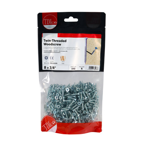 Twin-Thread Woodscrews - PZ - Double Countersunk - Zinc | 8 x 3/4 | Bag additional image 2