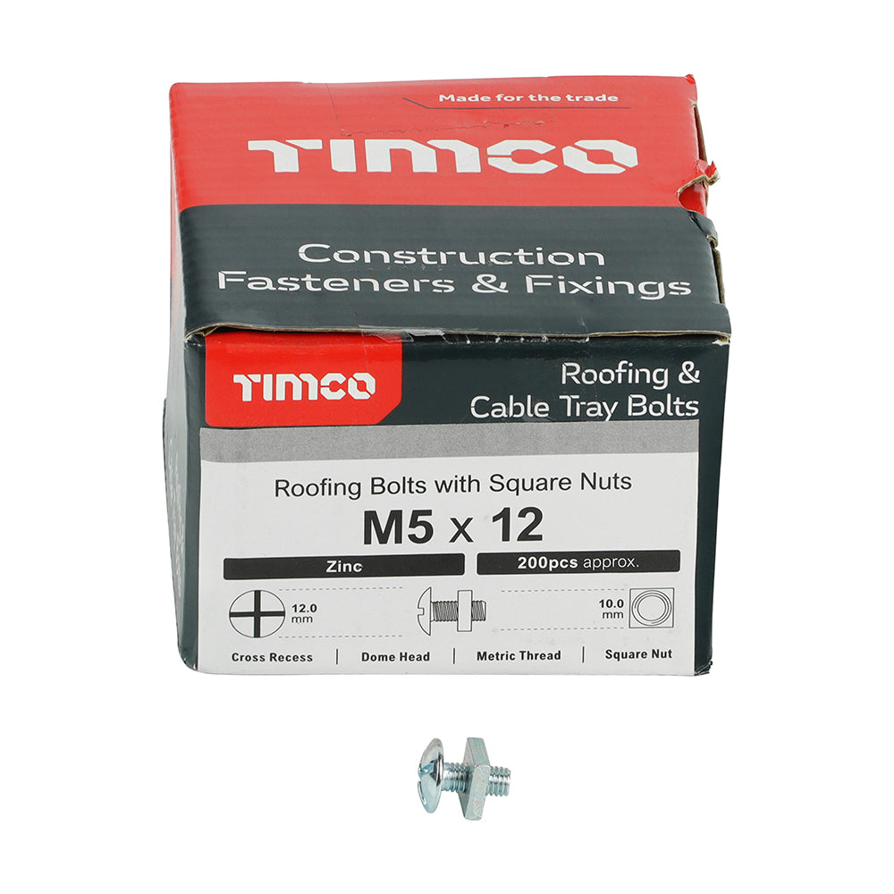 Roofing Bolts with Square Nuts - Zinc | M5 x 12 additional image 3