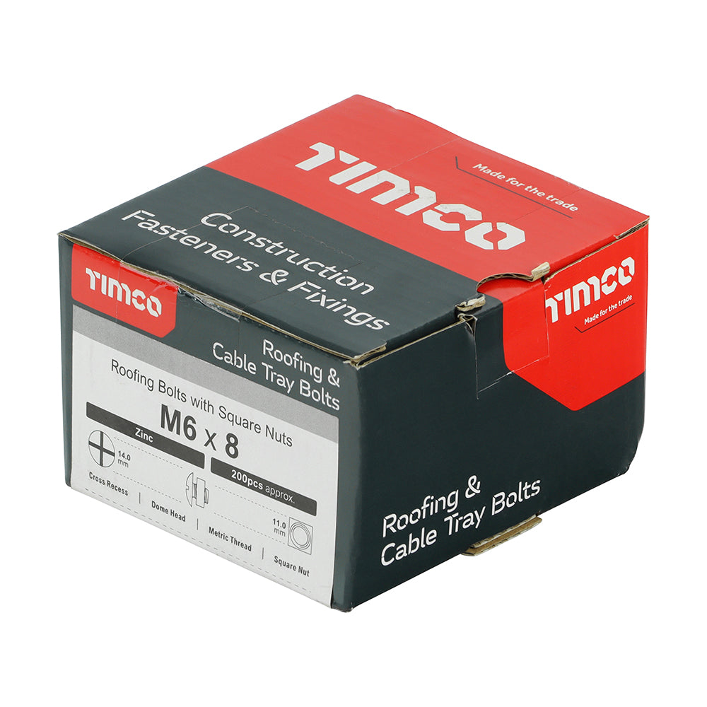 Roofing Bolts with Square Nuts - Zinc | M6 x 8 additional image 2