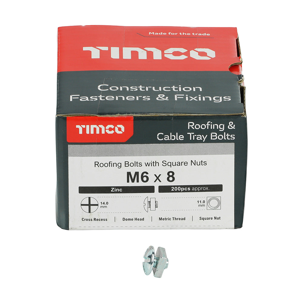 Roofing Bolts with Square Nuts - Zinc | M6 x 8 additional image 3