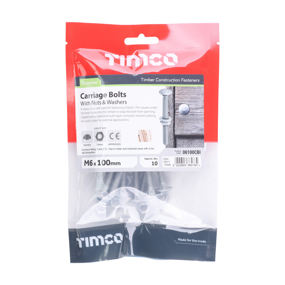 Carriage Bolts Hex Nuts & Form A Washers - Dome - Exterior - Silver | M6 x 100 additional image 2