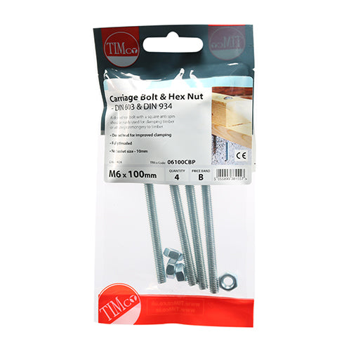 Carriage Bolts & Hex Nuts - Zinc | M6 x 100 additional image 2
