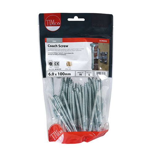 Coach Screws - Hex - Zinc | 6.0 x 100 additional image 3