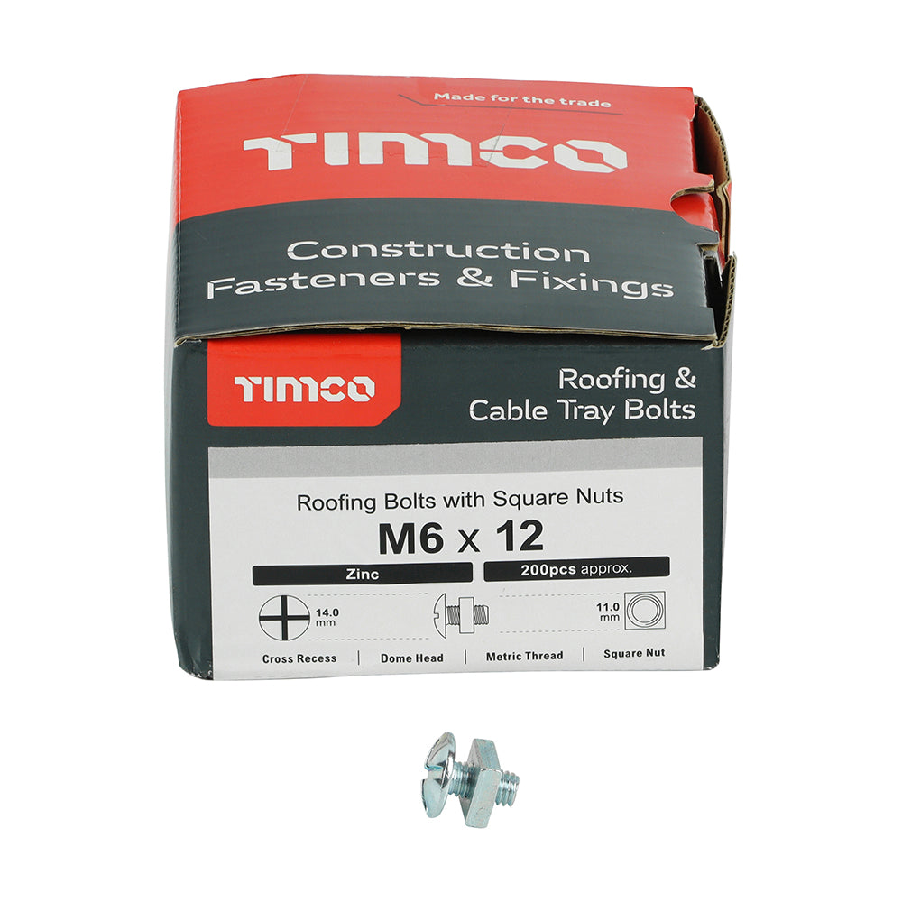 Roofing Bolts with Square Nuts - Zinc | M6 x 12 additional image 3