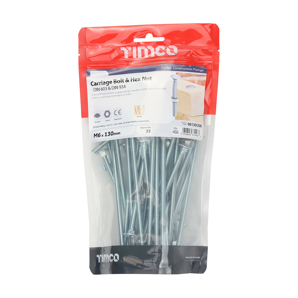 Carriage Bolts & Hex Nuts - Zinc | M6 x 130 additional image 2