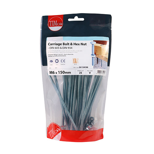 Carriage Bolts & Hex Nuts - Zinc | M6 x 150 additional image 2