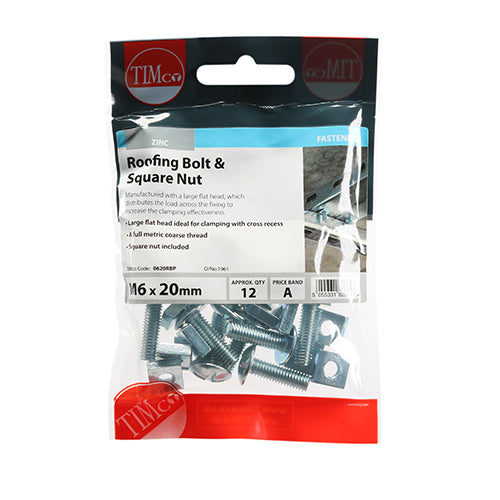 Roofing Bolts & Square Nuts - Zinc | M6 x 20 additional image 3