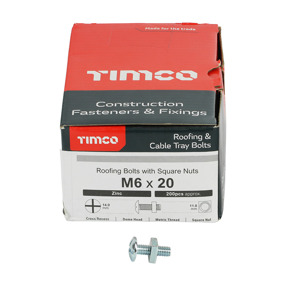 Roofing Bolts with Square Nuts - Zinc | M6 x 20 additional image 3