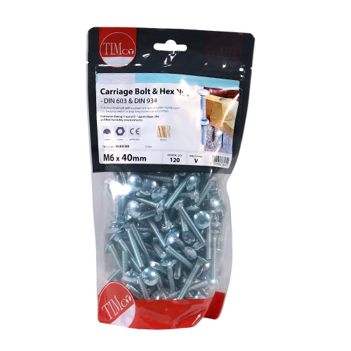 Carriage Bolts & Hex Nuts - Zinc | M6 x 40 additional image 2