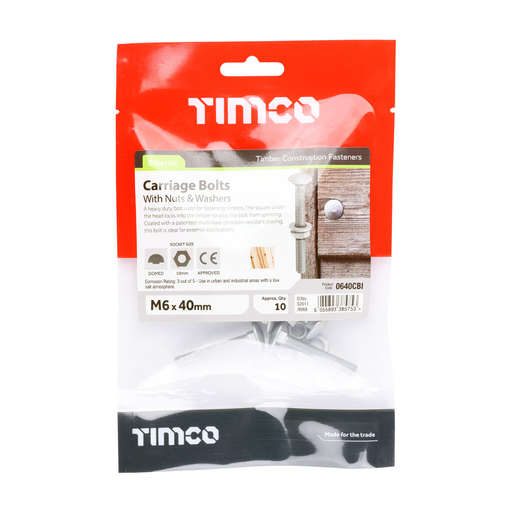 Carriage Bolts Hex Nuts & Form A Washers - Dome - Exterior - Silver | M6 x 40 additional image 2