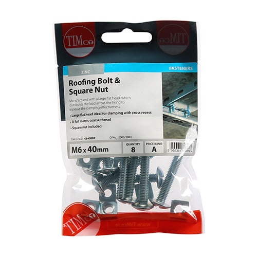 Roofing Bolts & Square Nuts - Zinc | M6 x 40 additional image 3
