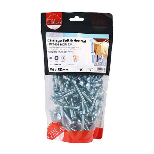 Carriage Bolts & Hex Nuts - Zinc | M6 x 50 additional image 2