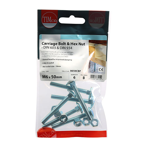 Carriage Bolts & Hex Nuts - Zinc | M6 x 50 additional image 2
