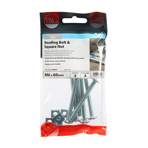 Roofing Bolts & Square Nuts - Zinc | M6 x 60 additional image 3