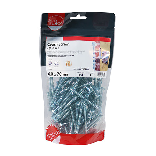 Coach Screws - Hex - Zinc | 6.0 x 70 additional image 3