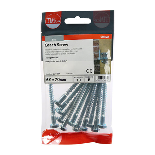Coach Screws - Hex - Zinc | 6.0 x 70 additional image 2