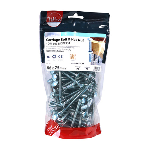 Carriage Bolts & Hex Nuts - Zinc | M6 x 75 additional image 2