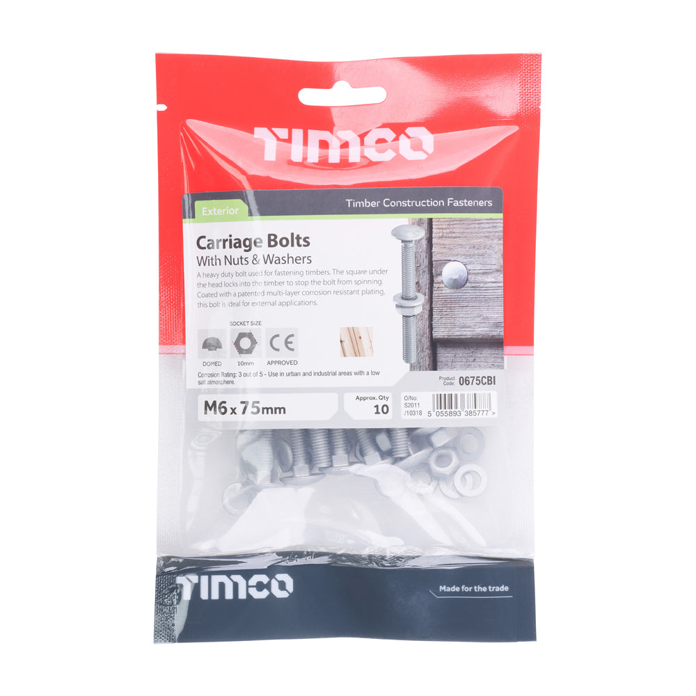 Carriage Bolts Hex Nuts & Form A Washers - Dome - Exterior - Silver | M6 x 75 additional image 2