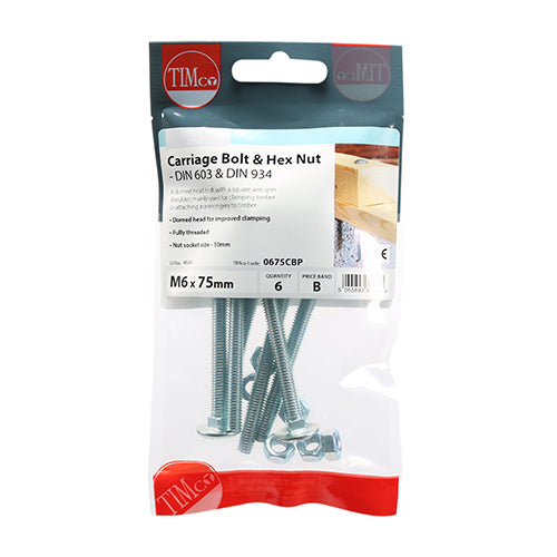 Carriage Bolts & Hex Nuts - Zinc | M6 x 75 additional image 2