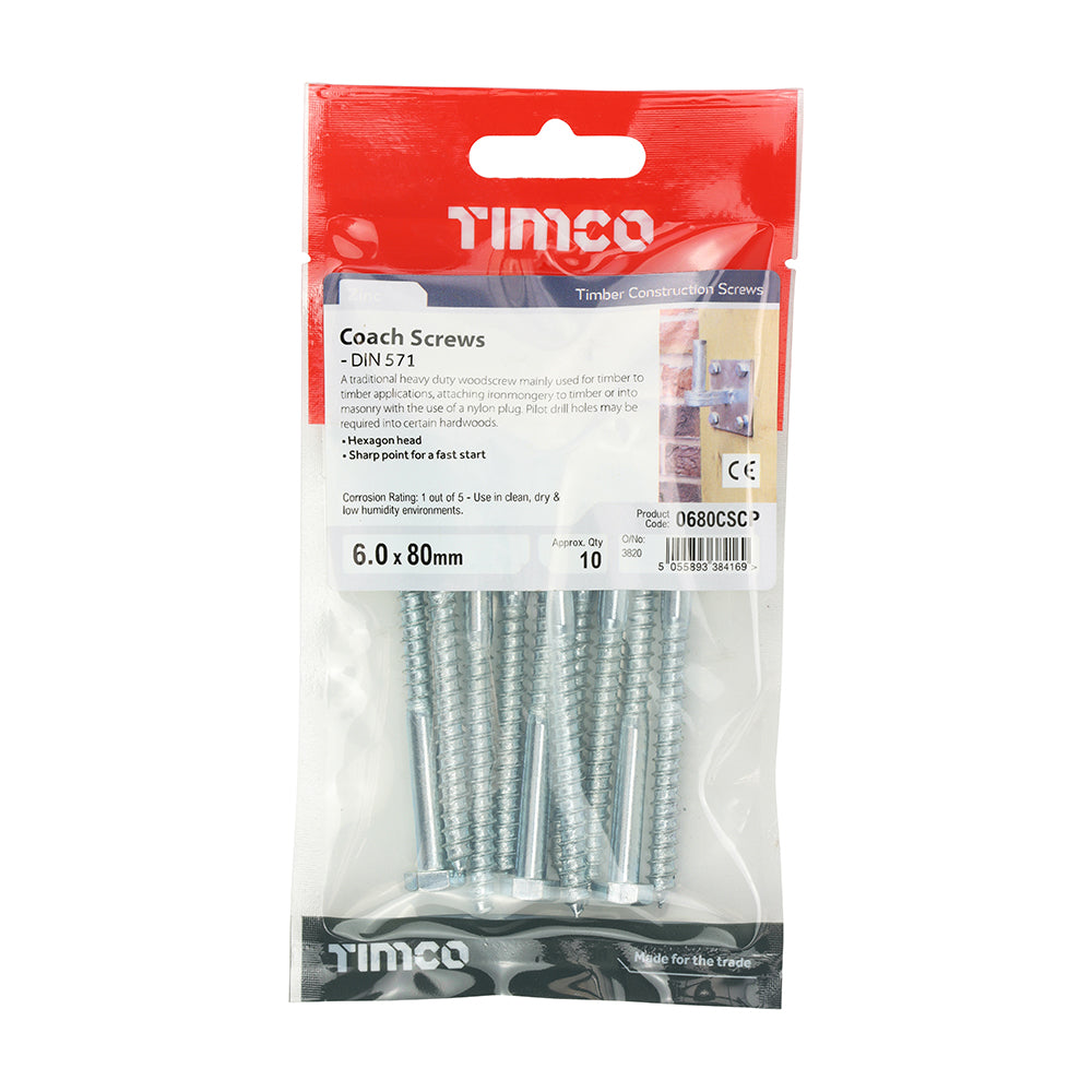 Coach Screws - Hex - Zinc | 6.0 x 80 additional image 2