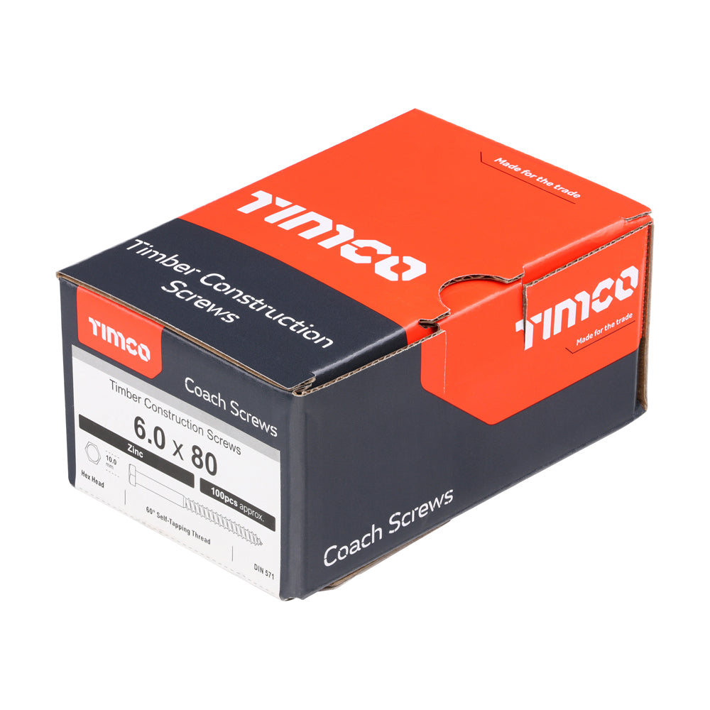 Coach Screws - Hex - Zinc | 6.0 x 80 additional image 2