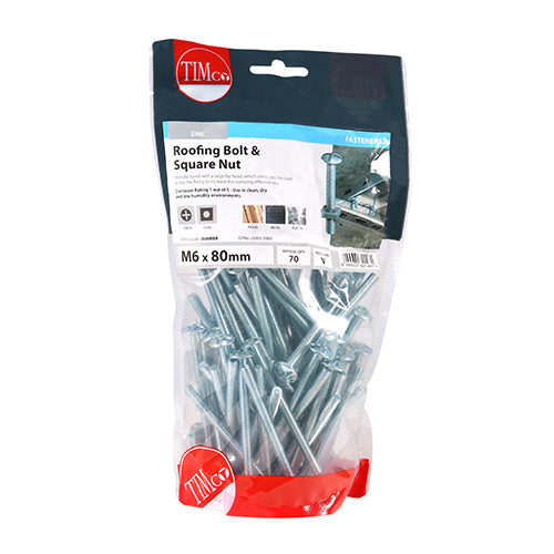 Roofing Bolts & Square Nuts - Zinc | M6 x 80 additional image 3