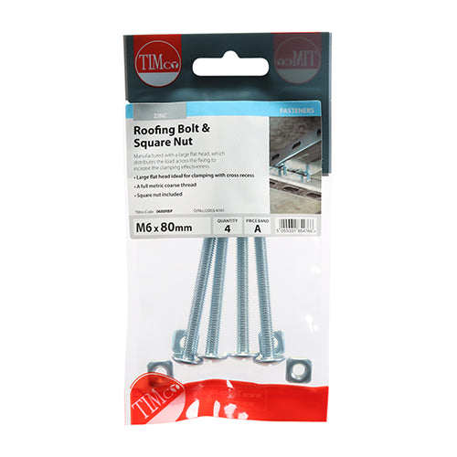 Roofing Bolts & Square Nuts - Zinc | M6 x 80 additional image 3