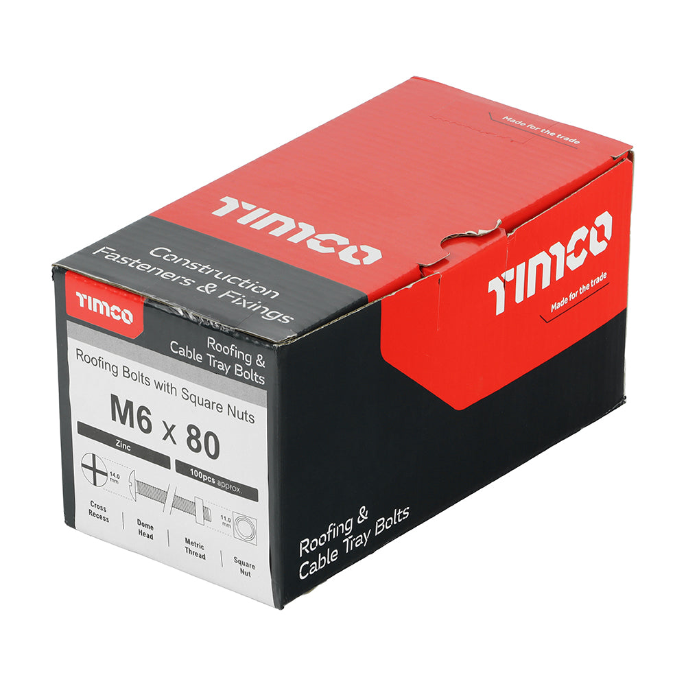 Roofing Bolts with Square Nuts - Zinc | M6 x 80 additional image 2