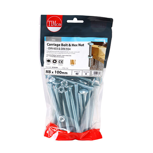 Carriage Bolts & Hex Nuts - Zinc | M8 x 100 additional image 2