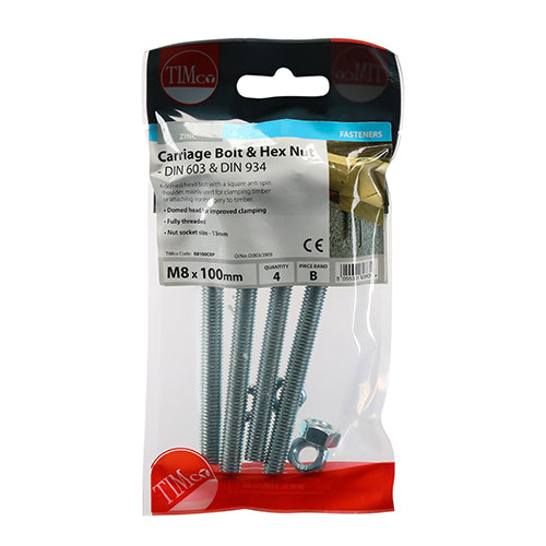 Carriage Bolts & Hex Nuts - Zinc | M8 x 100 additional image 2