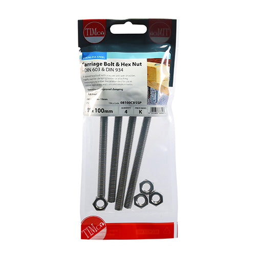 Carriage Bolts & Hex Nuts - Stainless Steel | M8 x 100 additional image 2
