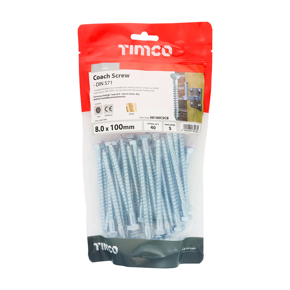 Coach Screws - Hex - Zinc | 8.0 x 100 additional image 2