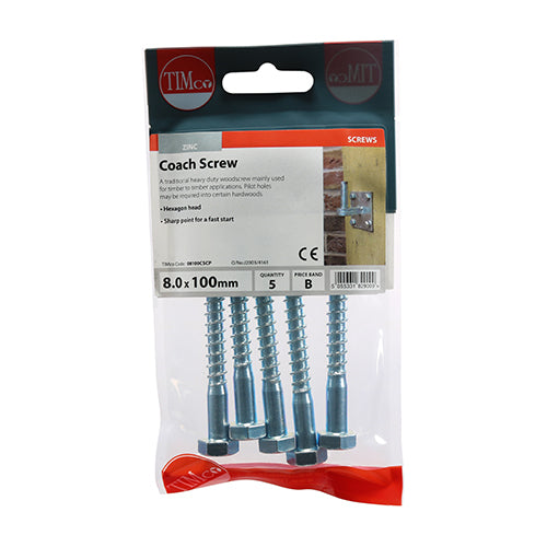 Coach Screws - Hex - Zinc | 8.0 x 100 additional image 2