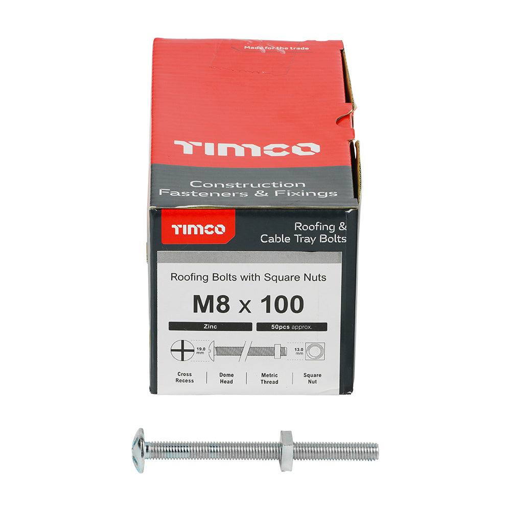 Roofing Bolts with Square Nuts - Zinc | M8 x 100 additional image 3