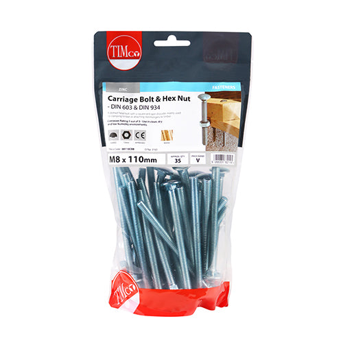 Carriage Bolts & Hex Nuts - Zinc | M8 x 110 additional image 2