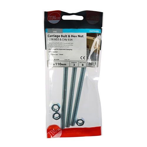 Carriage Bolts & Hex Nuts - Zinc | M8 x 110 additional image 2