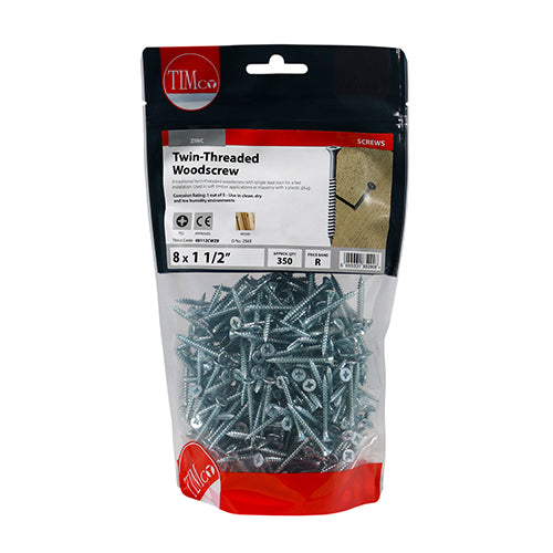 Twin-Thread Woodscrews - PZ - Double Countersunk - Zinc | 8 x 1 1/2 additional image 2