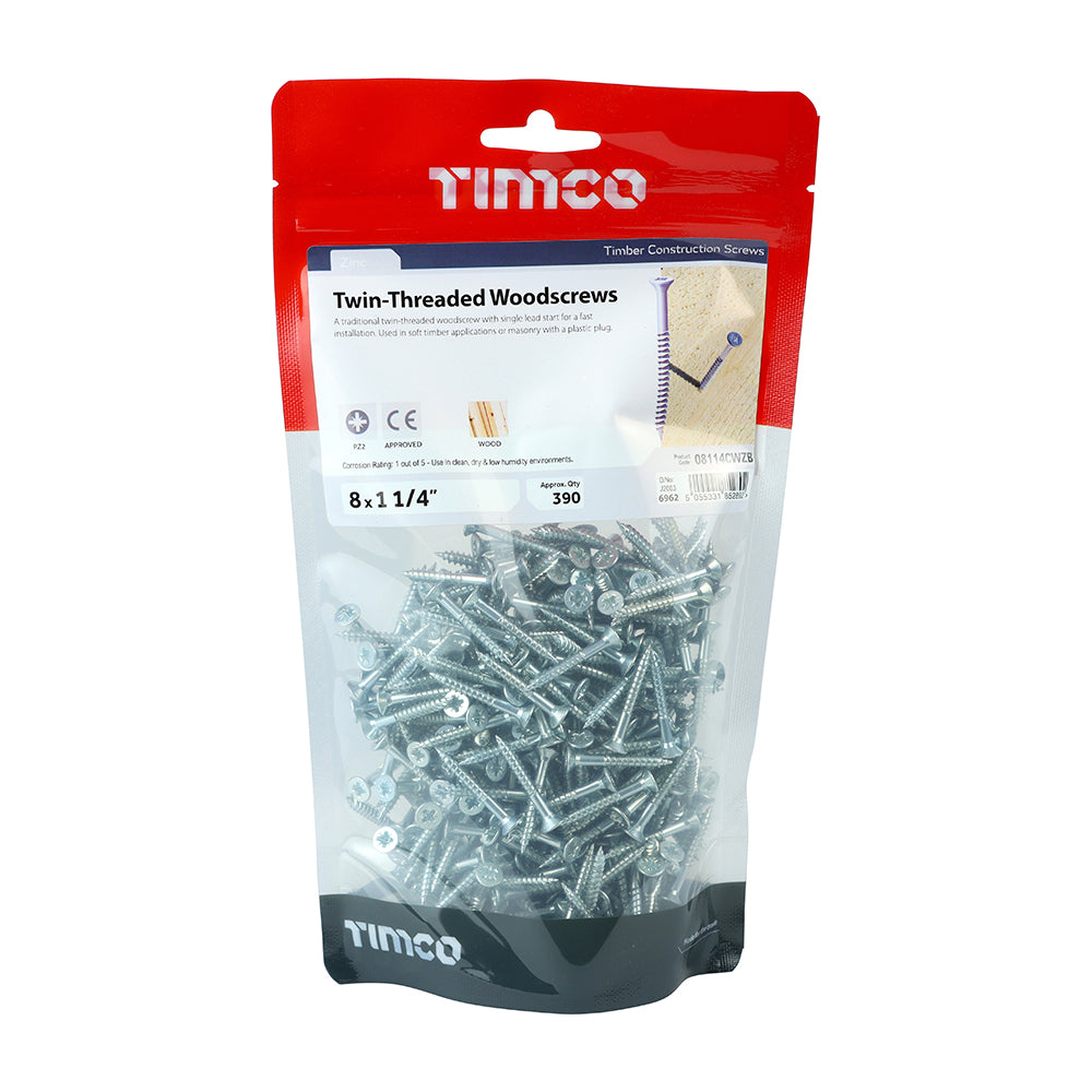 Twin-Thread Woodscrews - PZ - Double Countersunk - Zinc | 8 x 1 1/4 | Bag additional image 2