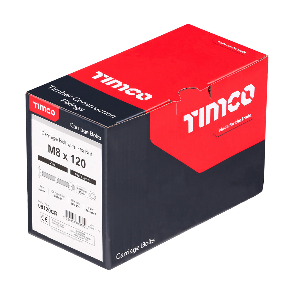 Carriage Bolts & Hex Nuts - Zinc | M8 x 120 additional image 2