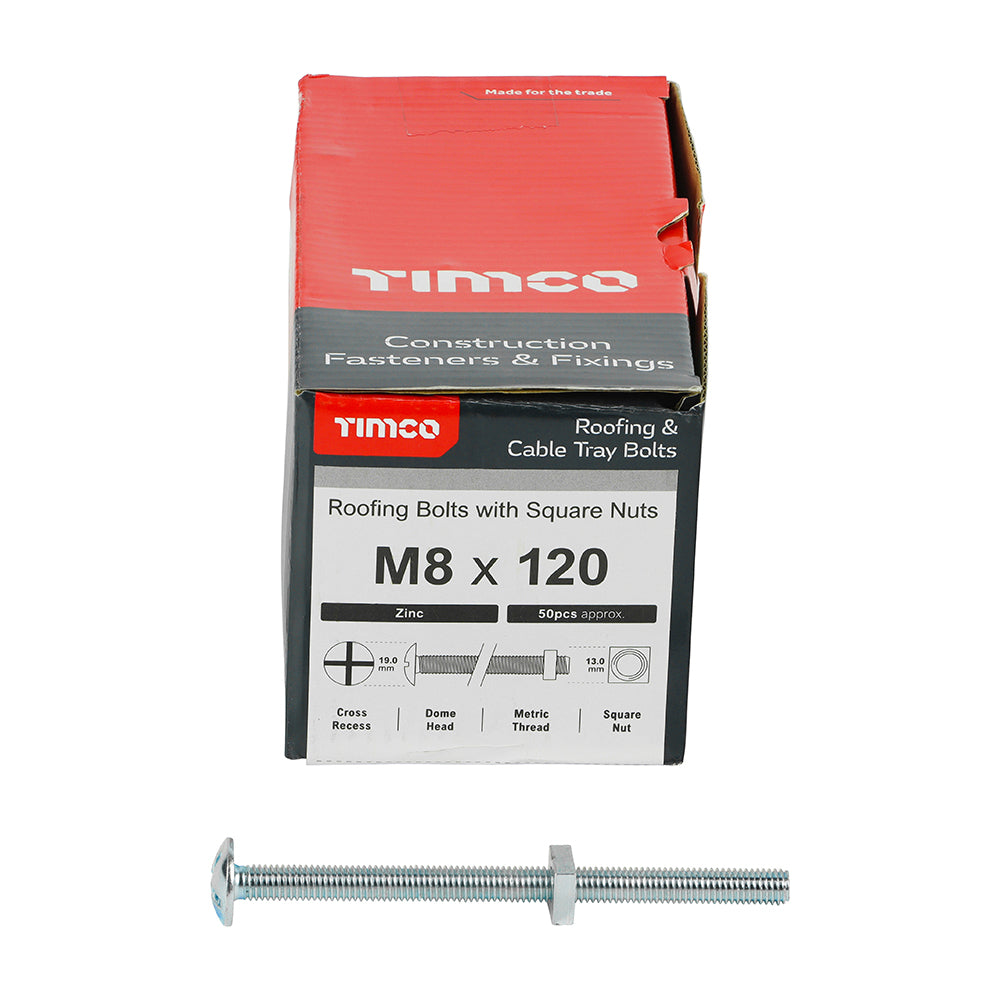 Roofing Bolts with Square Nuts - Zinc | M8 x 120 additional image 3